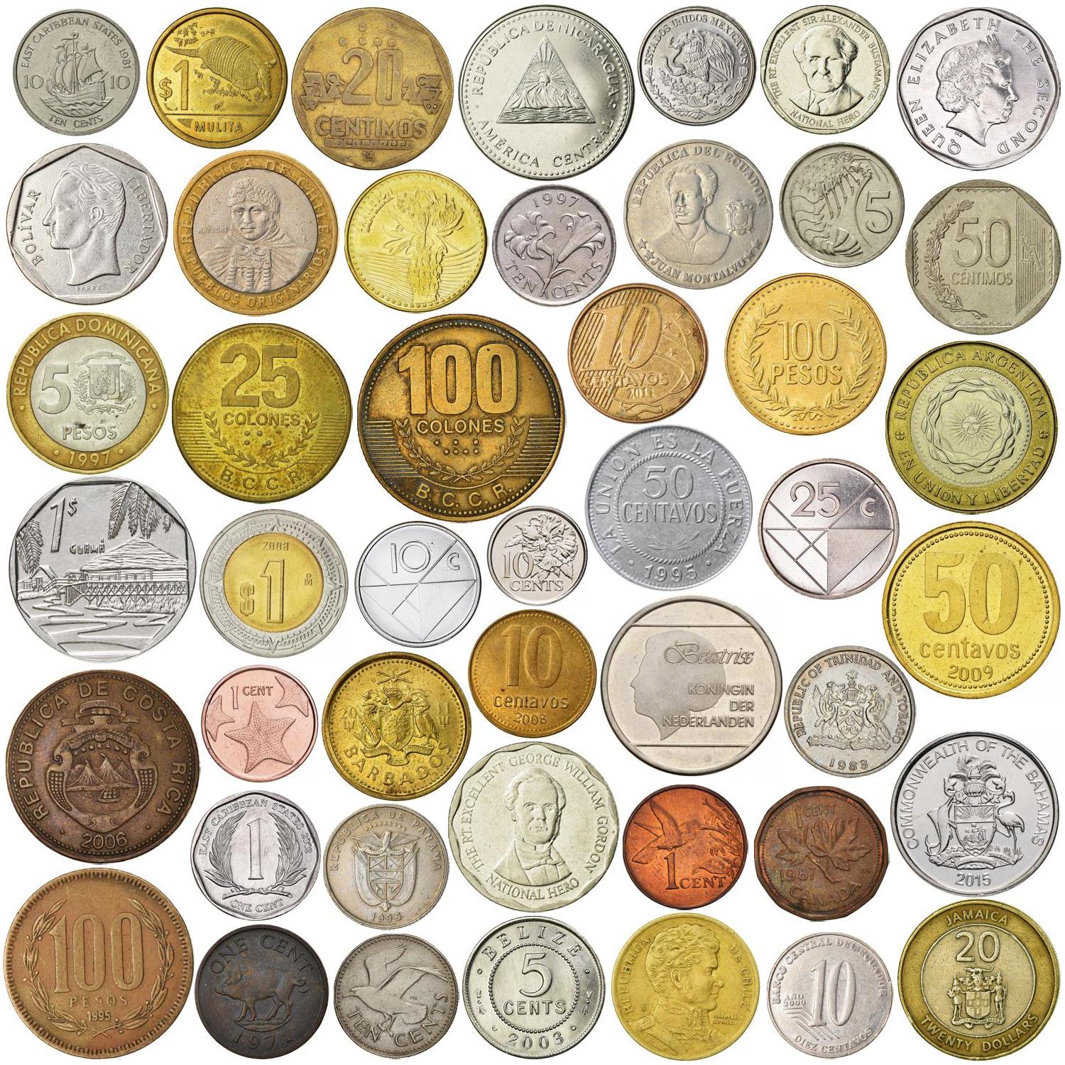 Coins of the Americas - 5, 10, 20, 30 Mixed Pieces - Latin, Central & South American Currency - Caribbean Coins - Historic, Cultural & Wildlife Themes