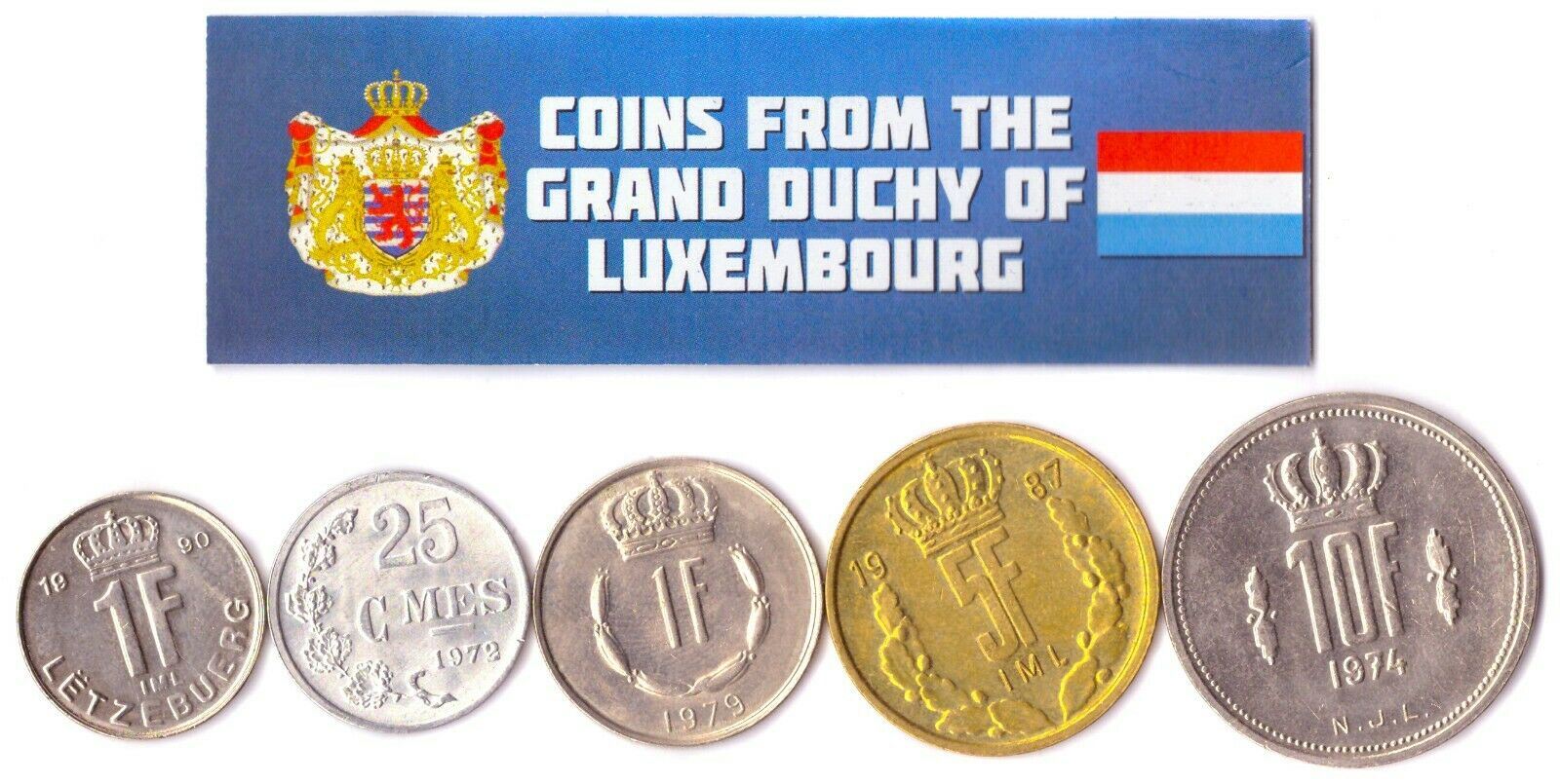 5 Mixed Coins From Luxembourg | Centimes - Franc | 1964 - 1999