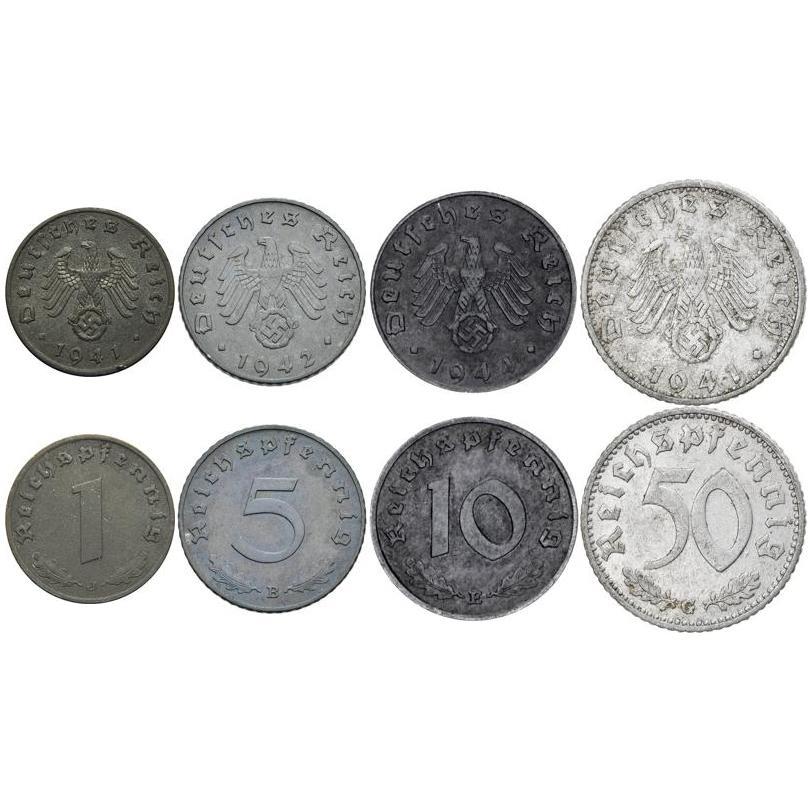 Germany | 4 Coin Set | 1 5 10 50 Reichspfennig | 1939 - 1945