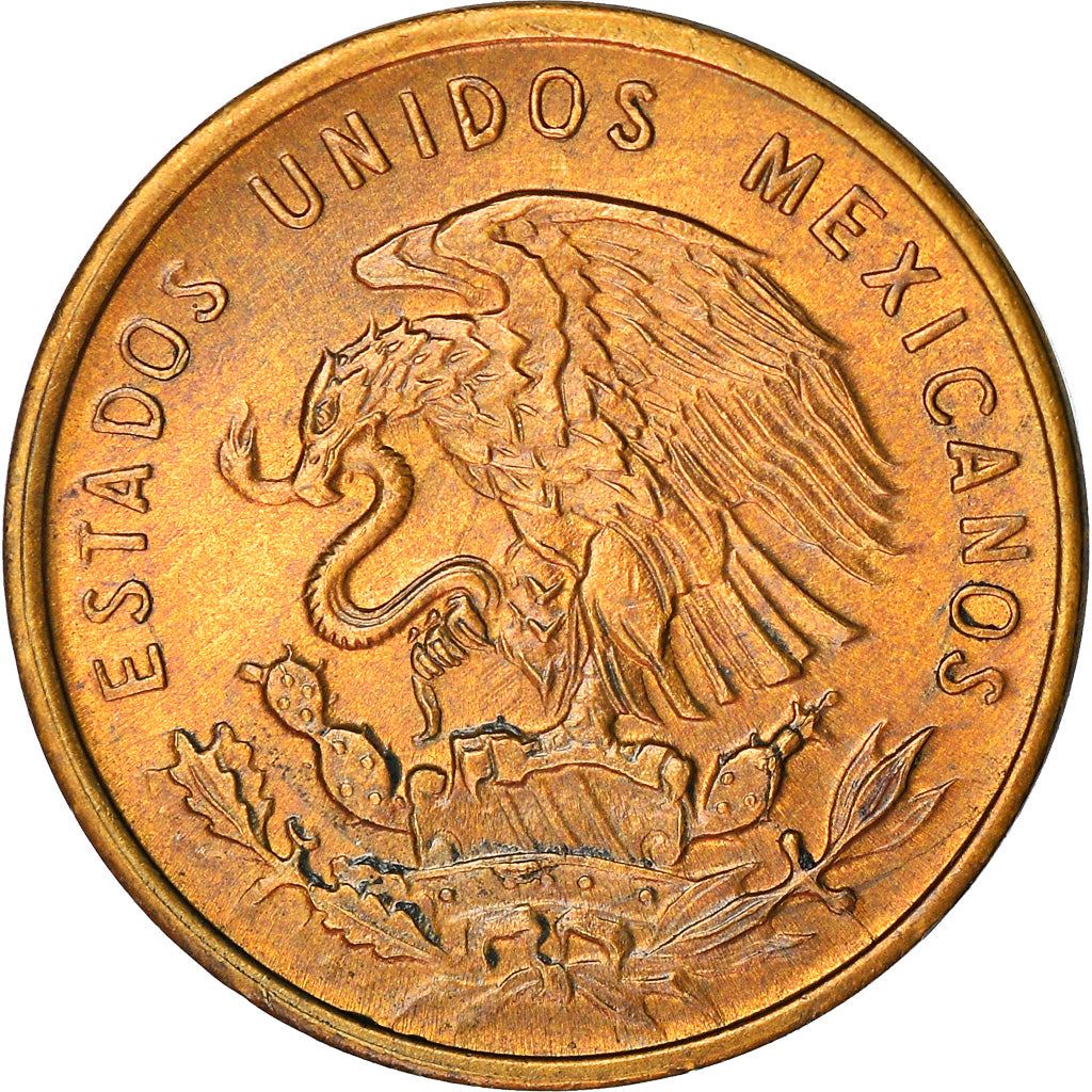 Mexico 1 Centavo Coin | National Mexico arms | Wheatear | KM417 | 1950 - 1969