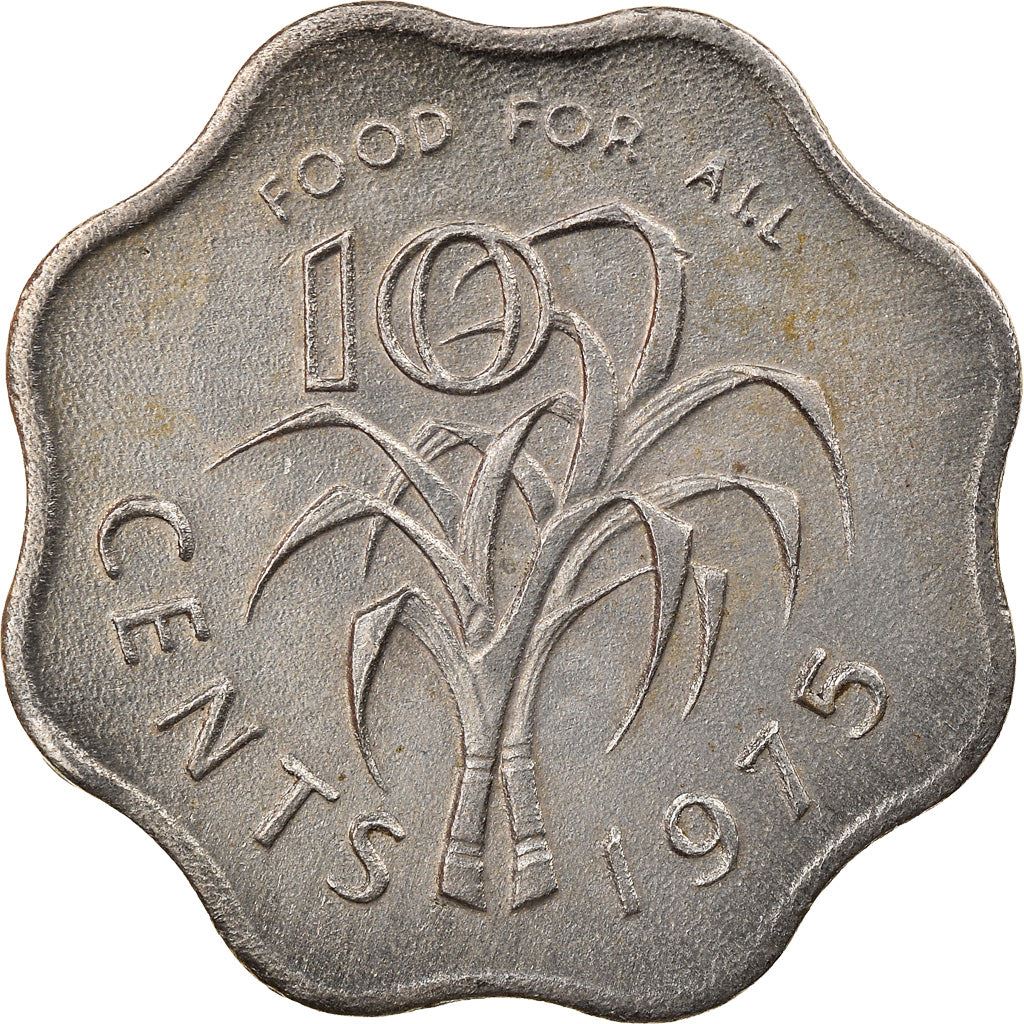 Kingdom of Swaziland | 10 Cents Coin | King Sobhuza II | Sugar Canes | Km:10 | 1974 - 1979