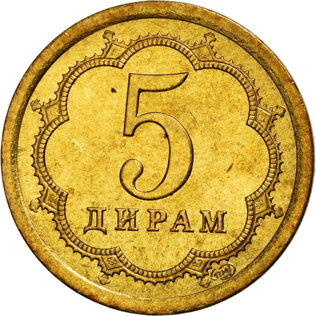 Tajikistan | 5 Diram Coin | Crown | Stars | Large Value | Km:2.2 | 2006