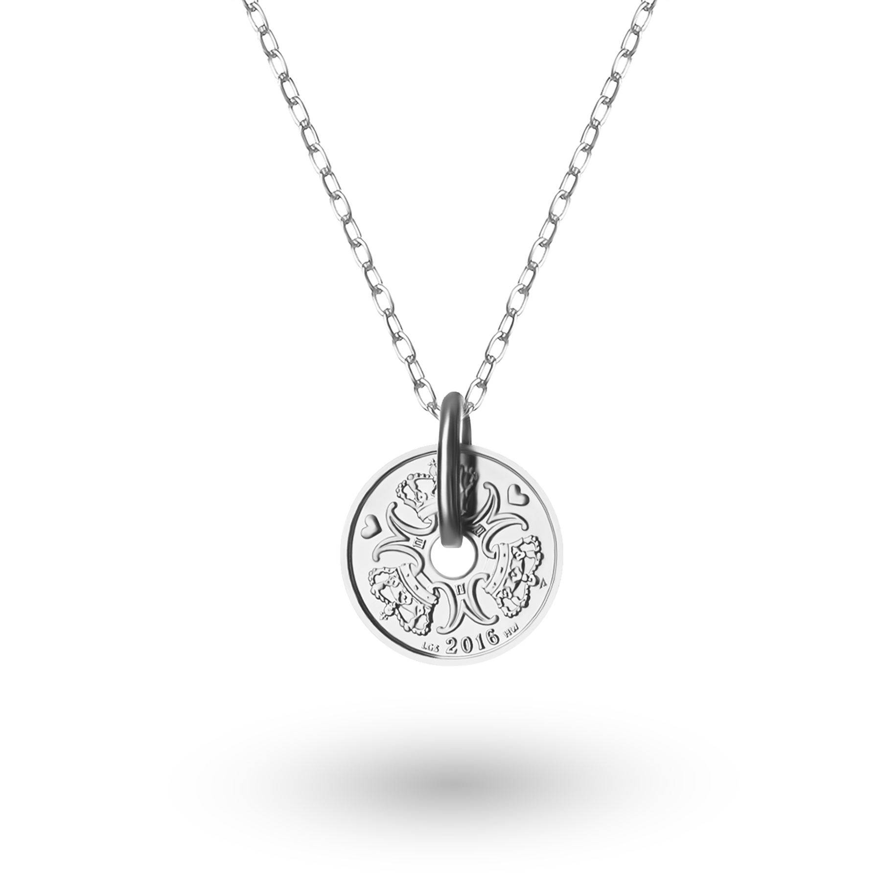 Danish Coin Necklace | Medallion Pendant Jewelry | Rhodium Plated 1 Krone | Denmark | 1992 - 2023