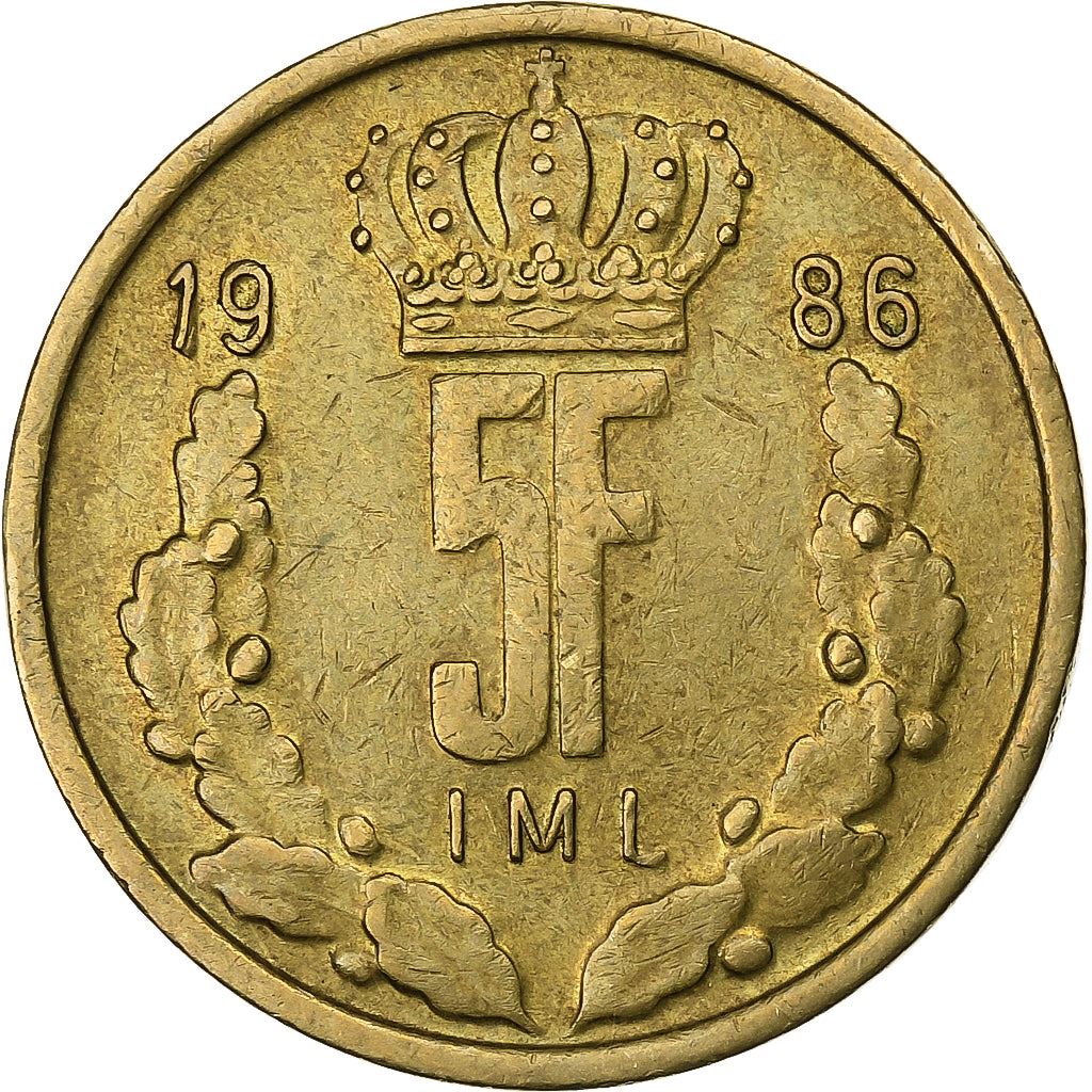 Luxembourg | 5 francs | Monarque | Bronze d’aluminium-nickel | KM : 60 | 1986-1988