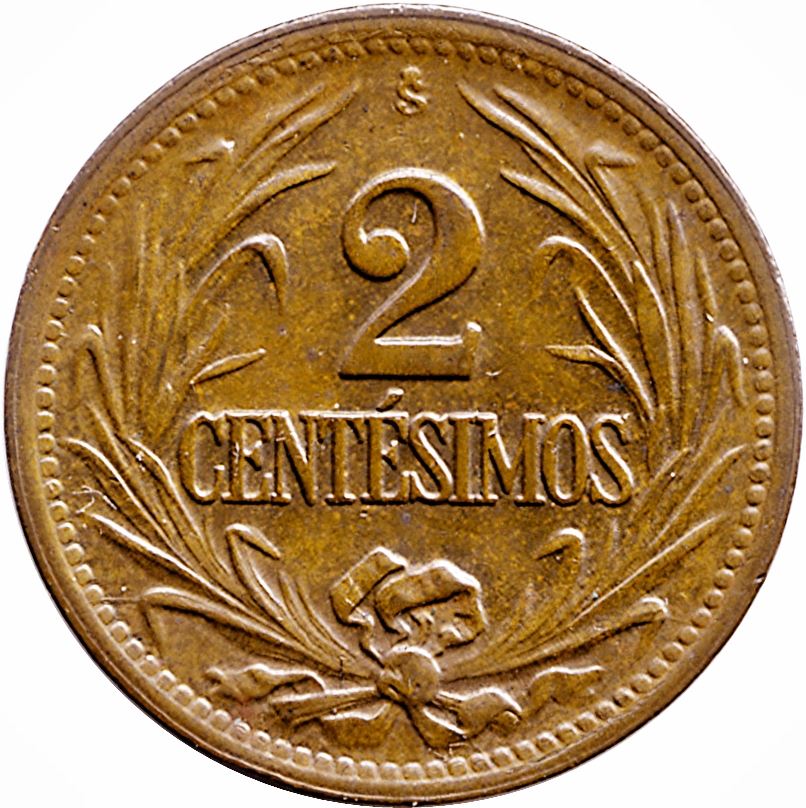 Uruguay 2 Centesimos Coin | Sun | KM20a | 1943 - 1951
