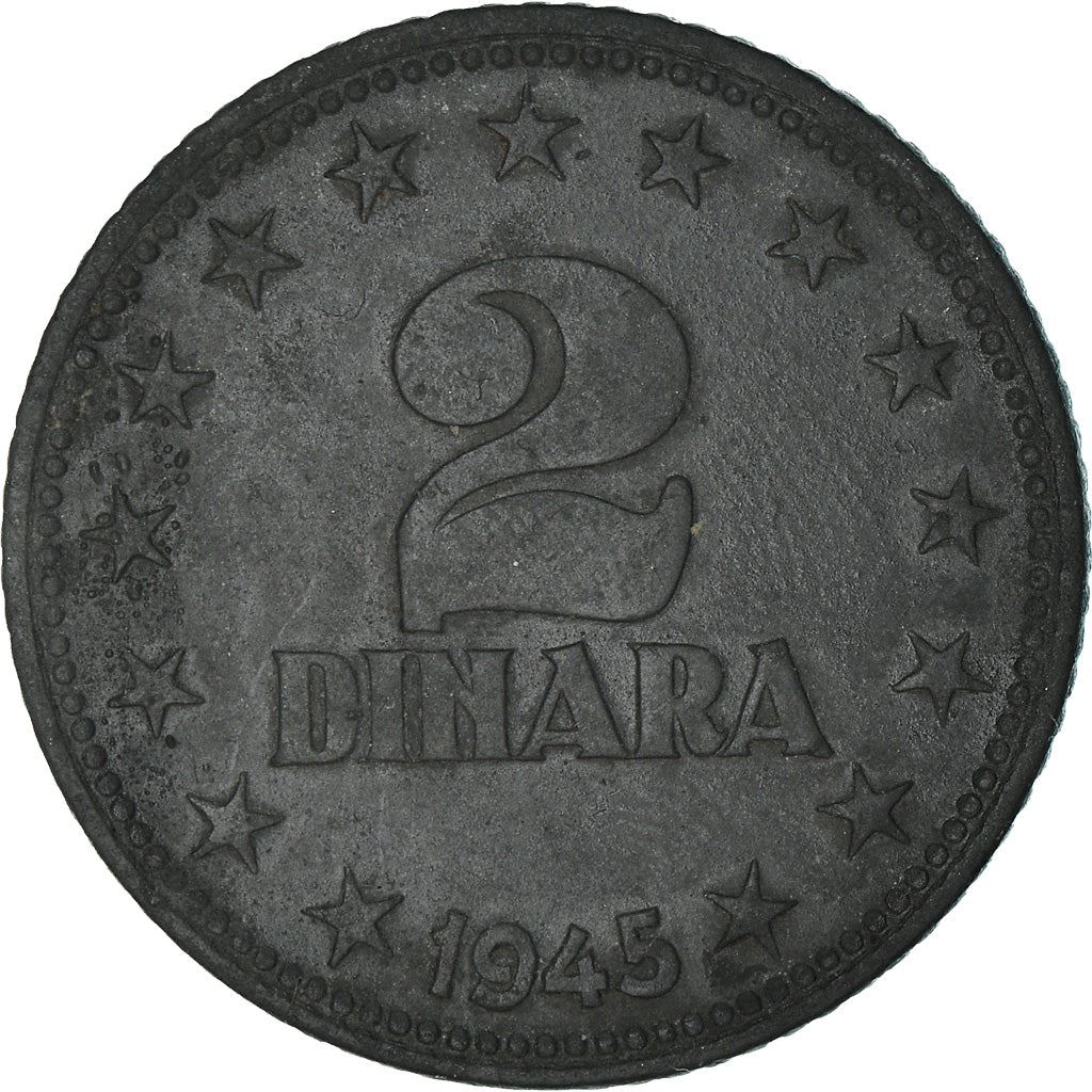 Yugoslavia | 2 Dinara Coin | Flame | Stars | KM27 | 1945