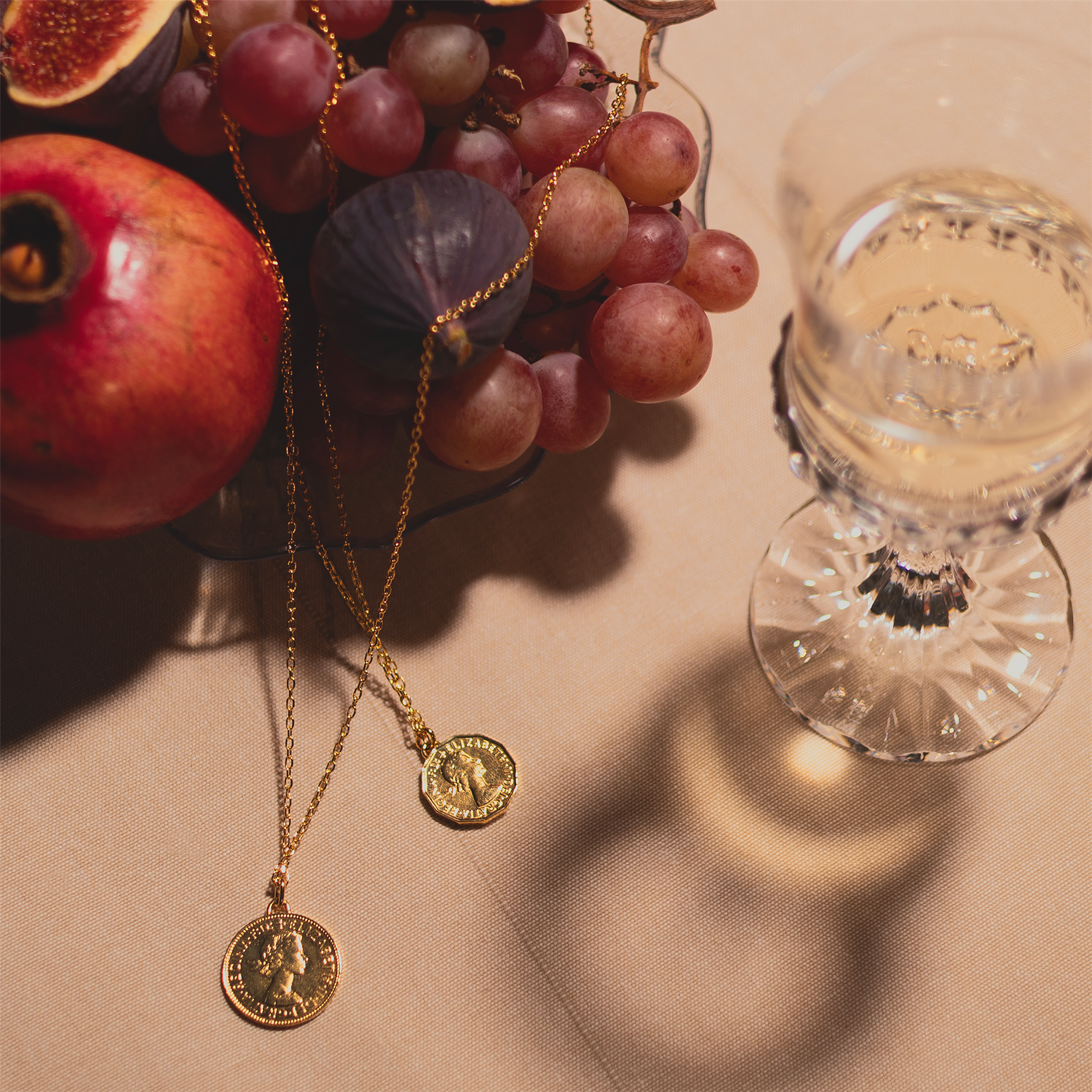 British Coin Necklace | Medallion Pendant Jewelry | 18K Gold Plated 3 Pence | Queen Elizabeth II | 1954 - 1970