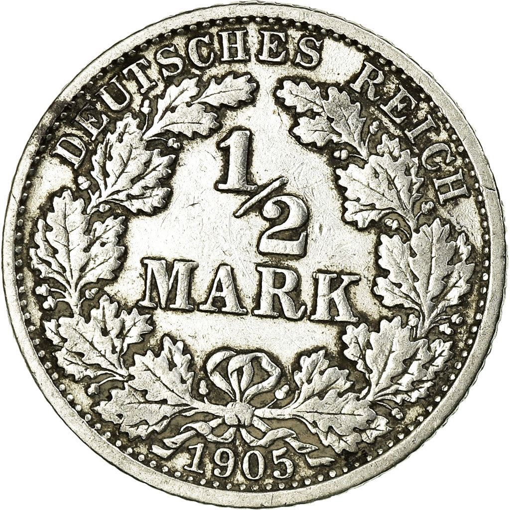 German Empire 1/2 Mark Coin | Deutsches Reich | Wilhelm II | Type 2 | KM17 | 1905 - 1919