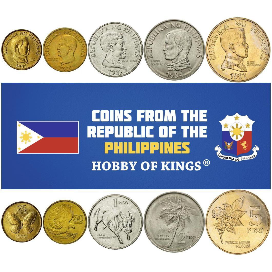 Philippines | 5 Coin Set | 25 50 Sentimos 1 2 5 Piso | 1991 - 1994