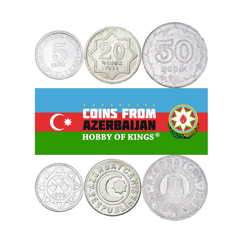 Azerbaijan | 3 Coin Set | 5 20 50 Qəpik | 1992 - 1993