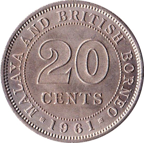 Malaya and British Borneo | 20 Cents Coin | Elizabeth II | Km:3 | 1954 - 1961