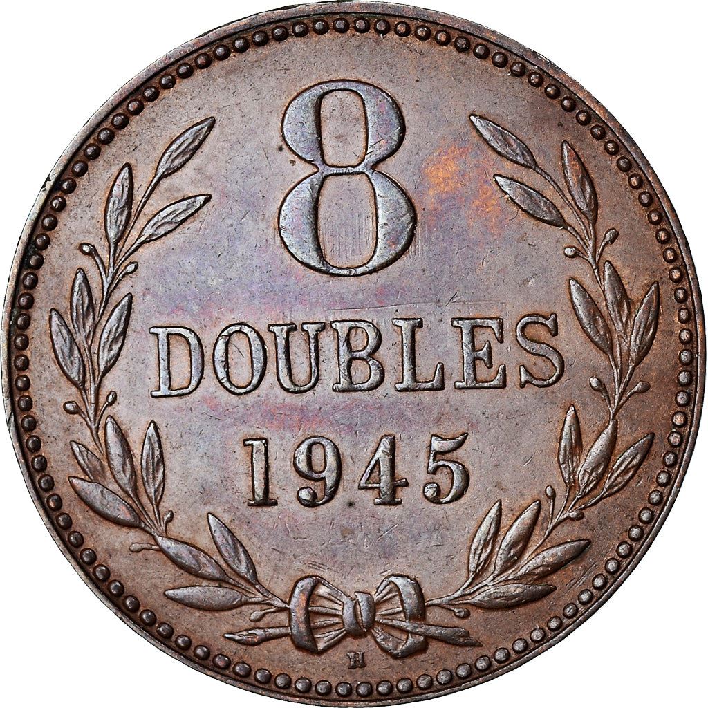 Guernsey 8 Doubles Coin | Coat of Arms | KM14 | 1914 - 1949