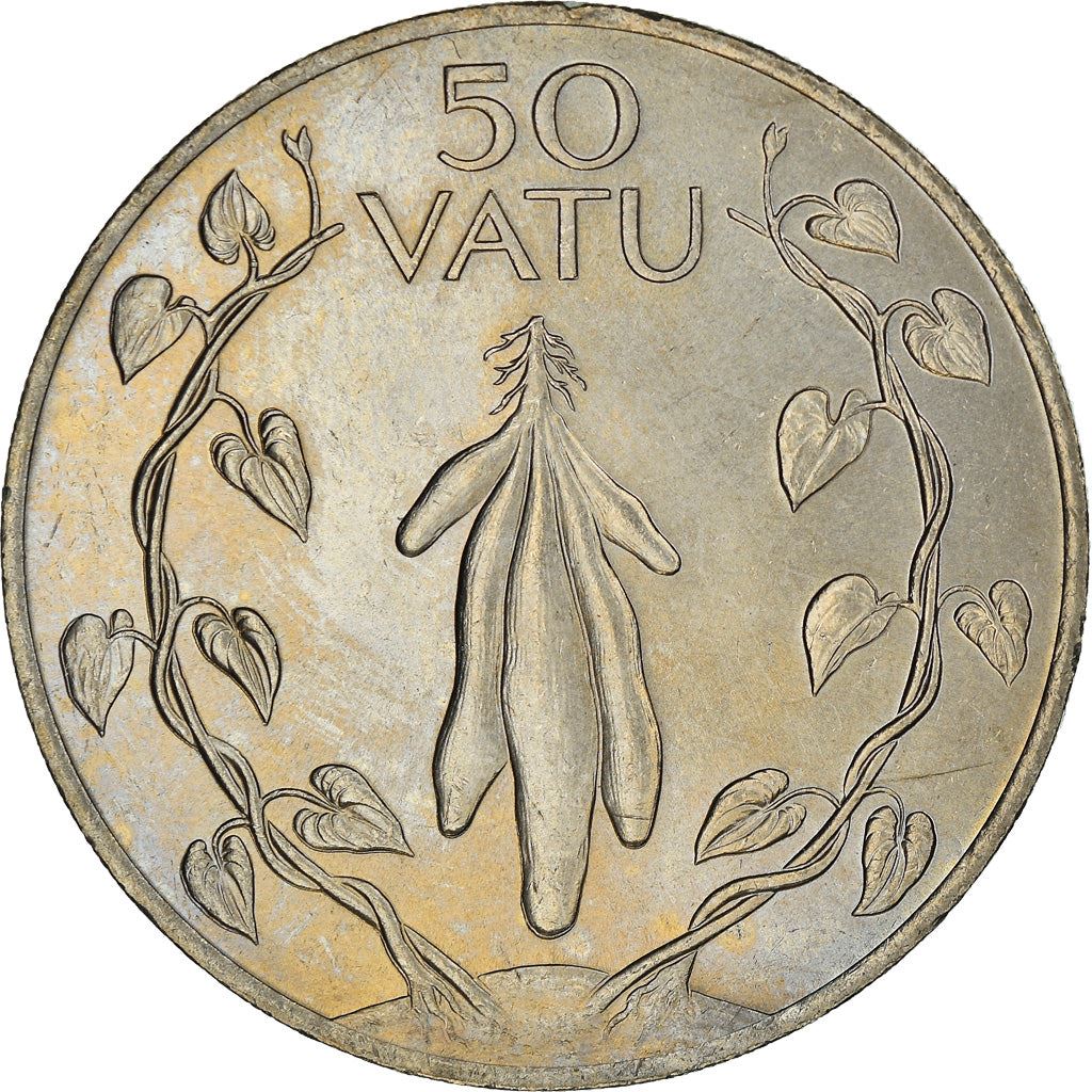 Vanuatu | 50 Vatu Coin | Melanesian Warrior | Yam | Km:8 | 1983 - 2009