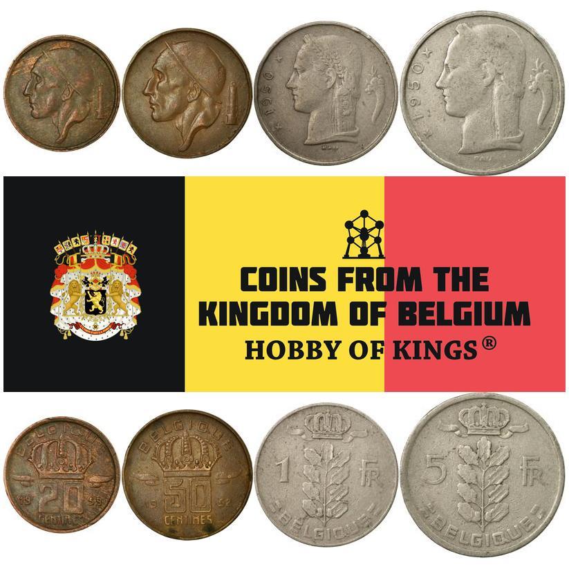 Belgium | 4 Coin Set | 20 50 Centimes 1 Franc 5 Francs | 1948 - 1963