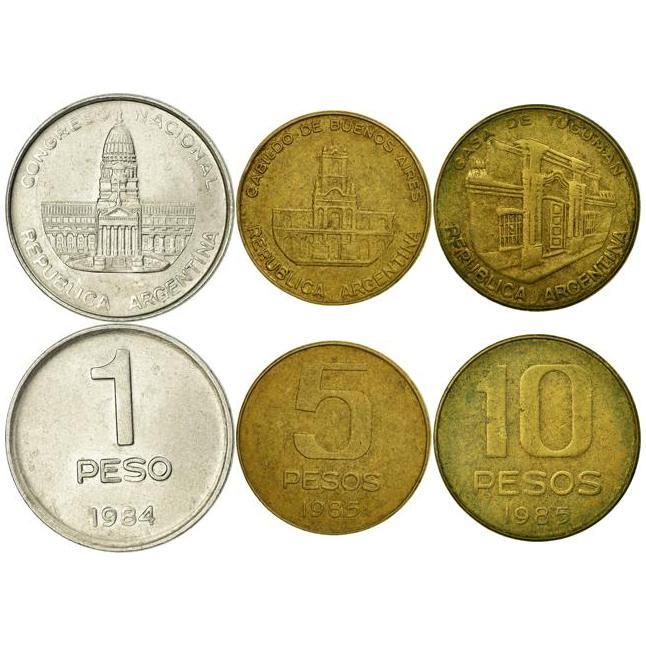 Argentine 3 Coin Set 1 5 10 Pesos | Casa de Tucumán | Argentine National Congress | 1984 - 1985