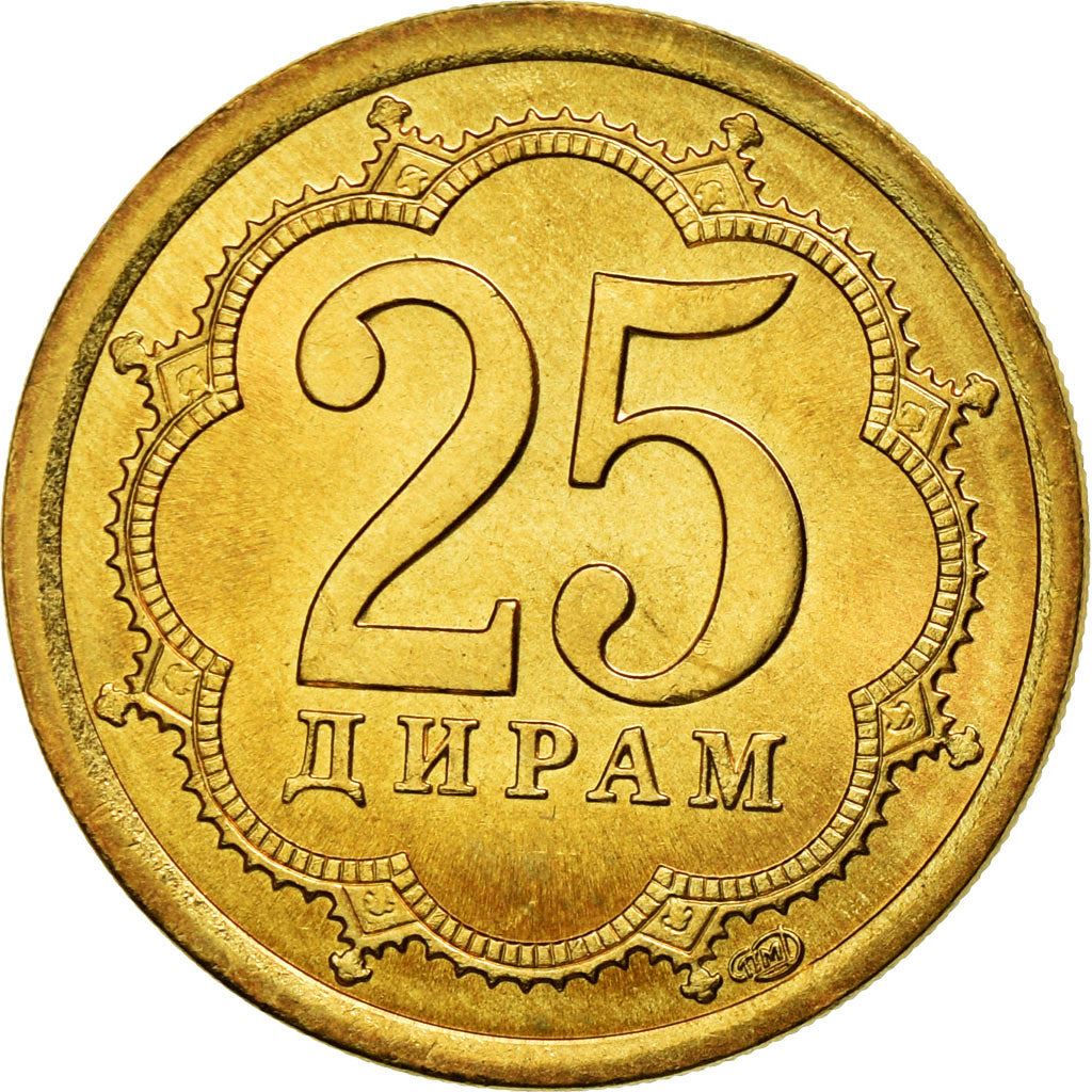 Tajikistan | 25 Diram Coin | Crown | Stars | Large Value | Km:5.2 | 2006