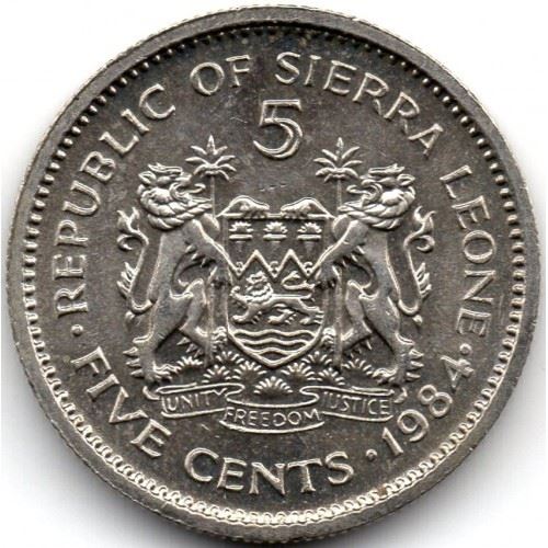 Sierra Leone 5 Cents Coin | Dr. Siaka Stevens | KM33 | 1980 - 1984