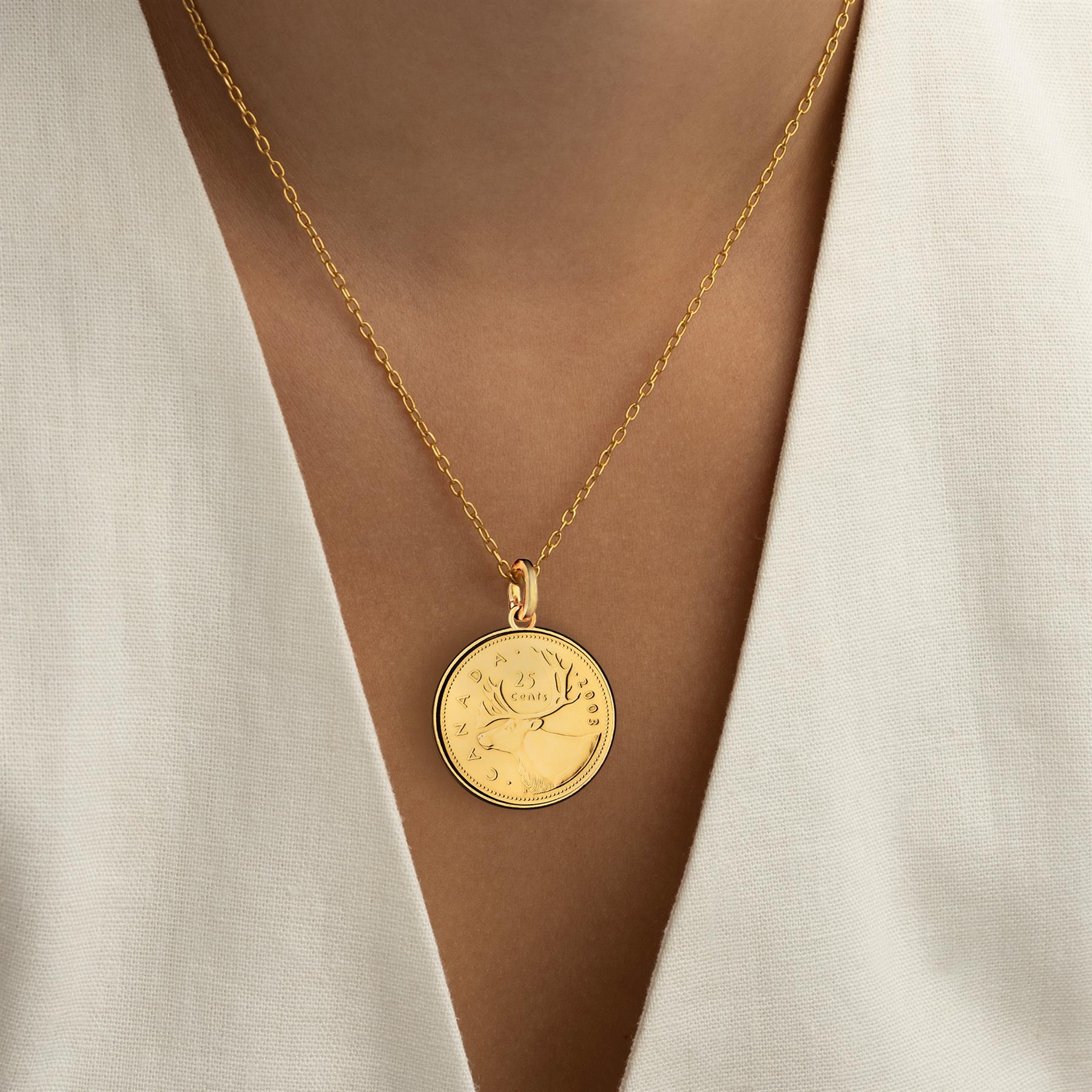 Canadian 25 Cents Coin Charm | 925 Sterling Silver 18K Gold Plated | 2003 - 2022