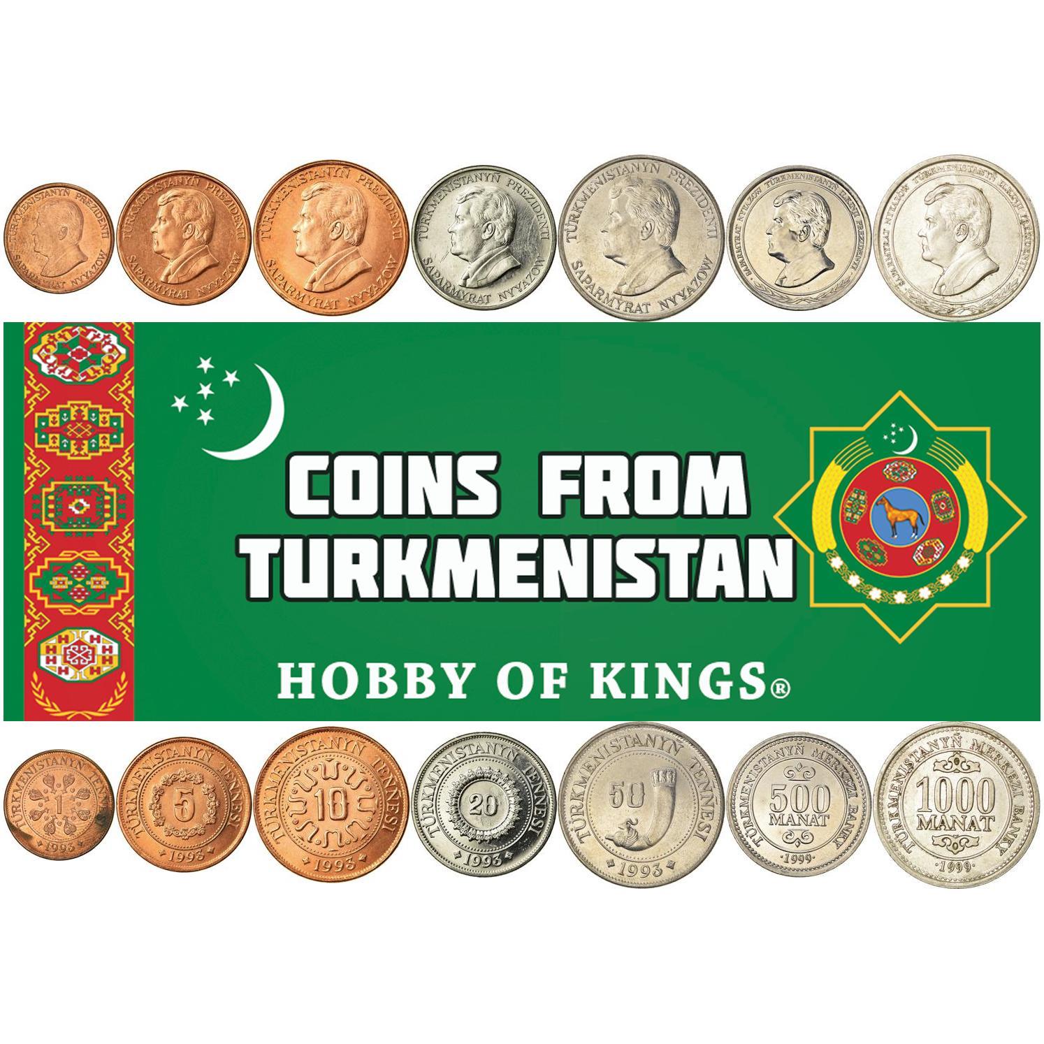 Turkmenistan | Set van 7 Munten | 1 5 10 20 50 Tenne 500 1000 Manat | 1993 - 1999