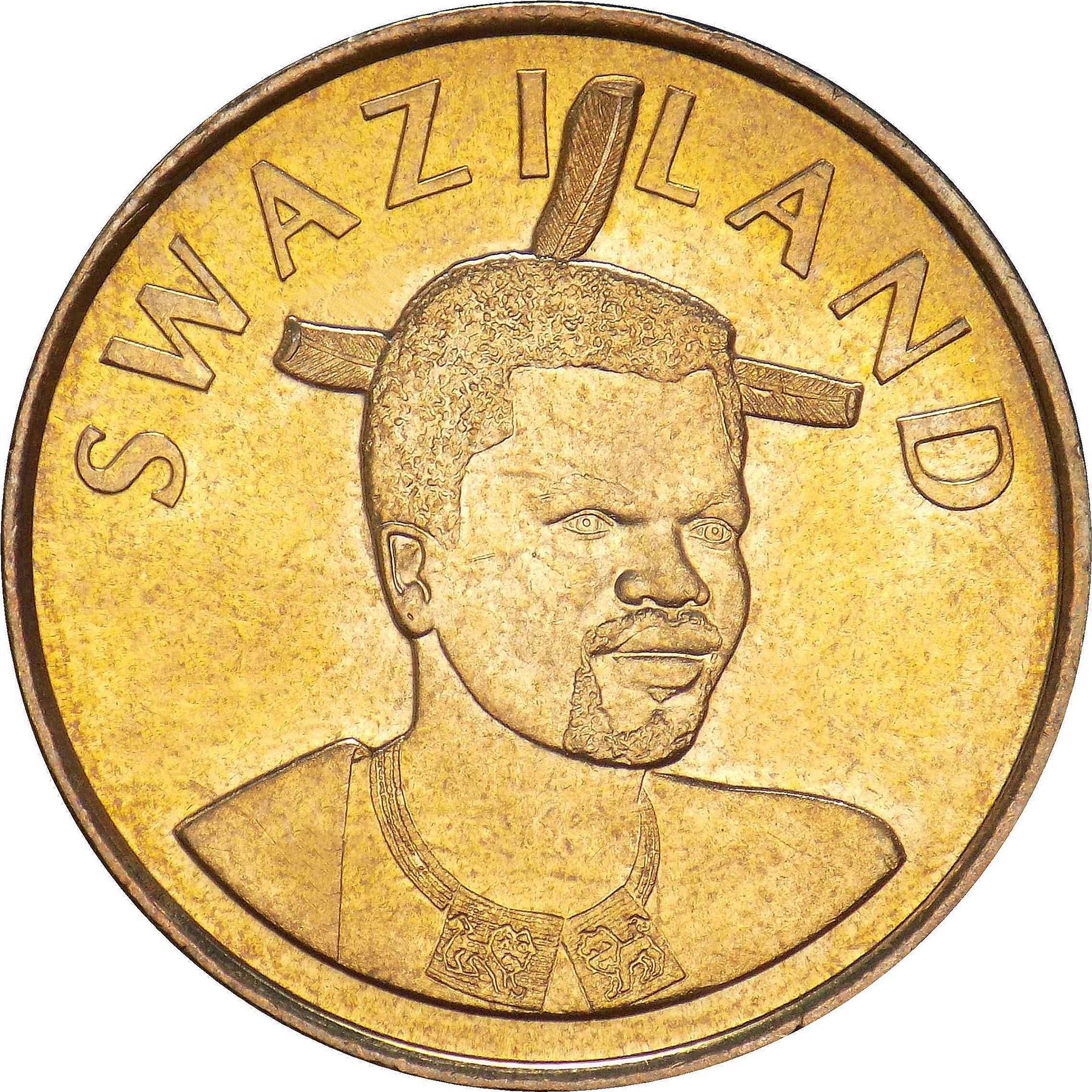 Królestwo Suazi | Moneta 5 Emalangeni | Król Mswati III | Lew | Słoń | KM:68 | 2015