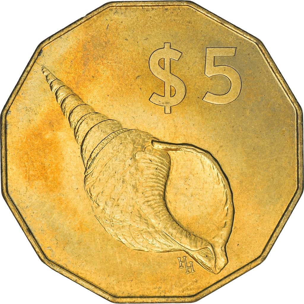 Cook Islands | 5 Dollars Coin | Elizabeth II | Conch Shell | KM:418 | 2003