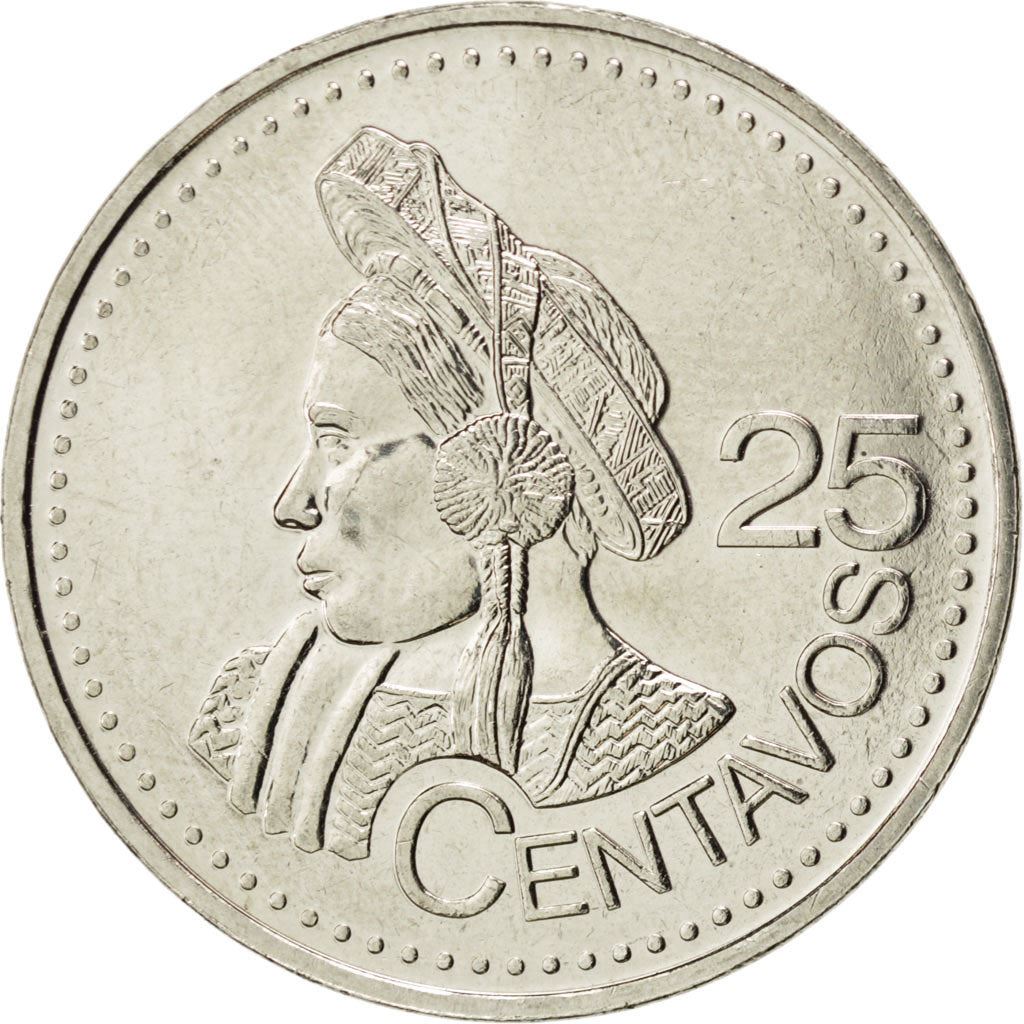 Guatemala | 25 Centavos Coin | Native bust | Km:278 | 1977 - 2000