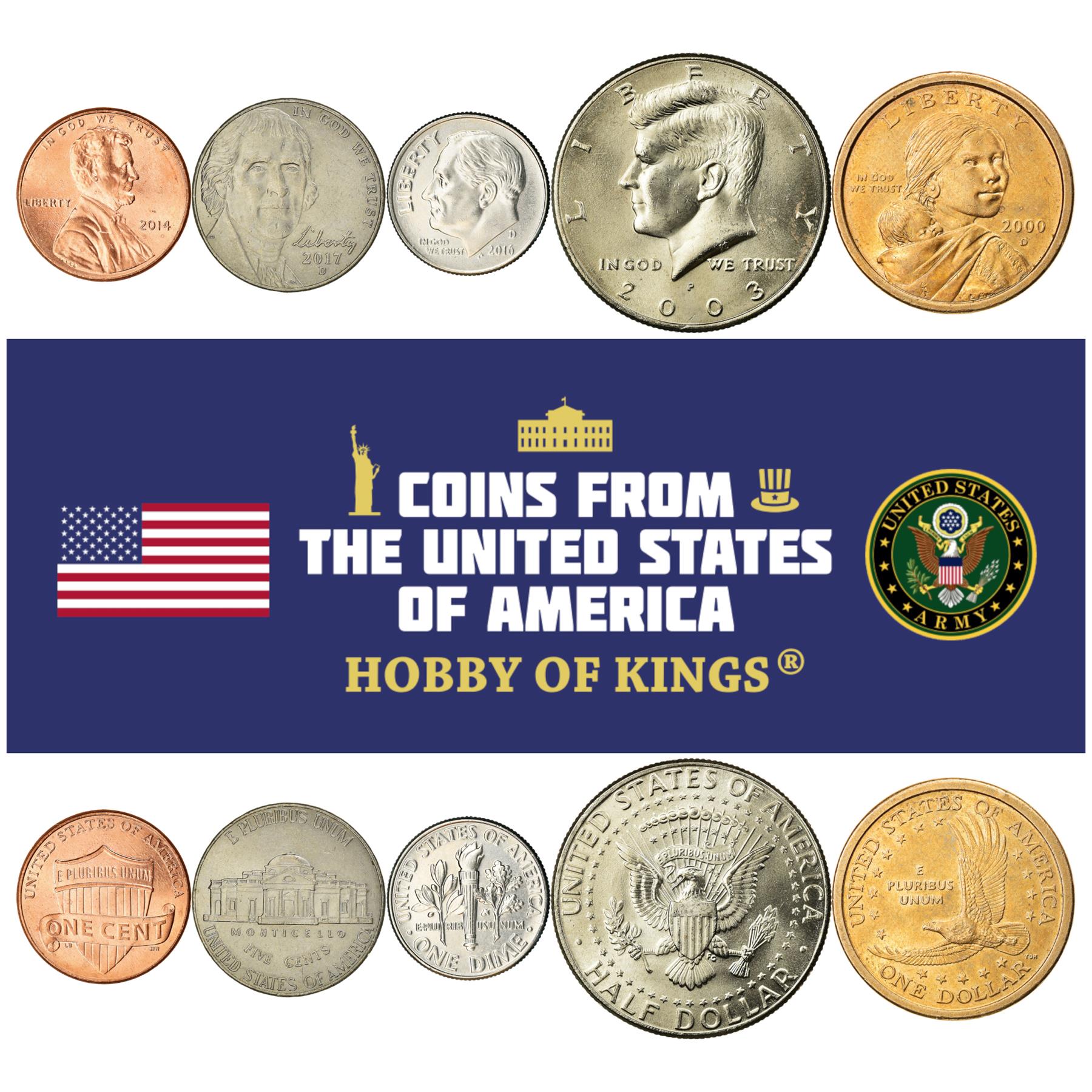 United States | 5 Coin Set | 1 Cent 5 Cents 1 Dime 1/2 1 Dollar | 2000 - 2025