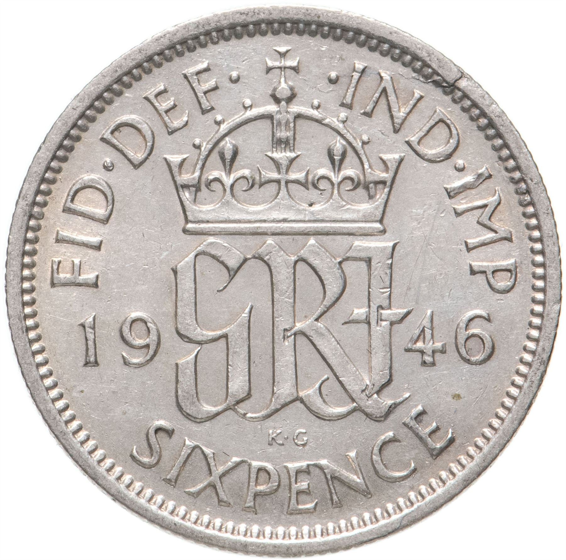 United Kingdom | 6 Pence Coin | George VI | KM:852 | 1937 - 1946