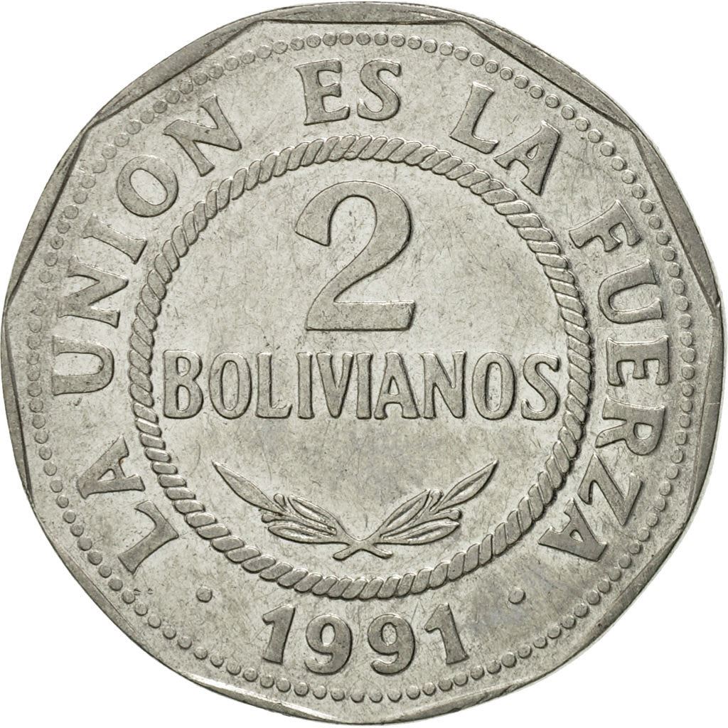 Bolivia | 2 Bolivianos | Stainless steel | KM:206.1 | 1991
