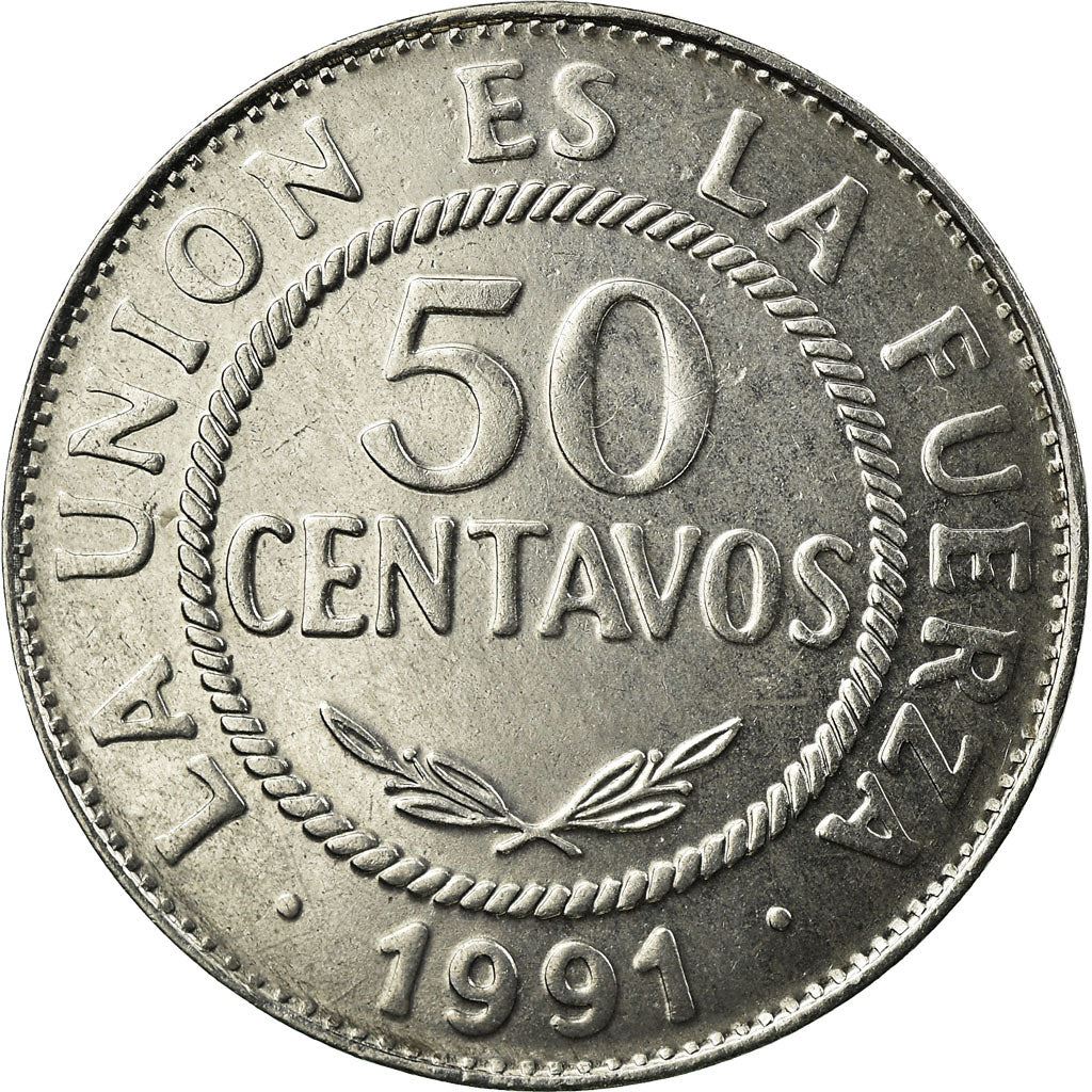 Bolivia | 50 Centavos Coin | Stainless steel | Coat of Arms | KM:204 | 1987-2008