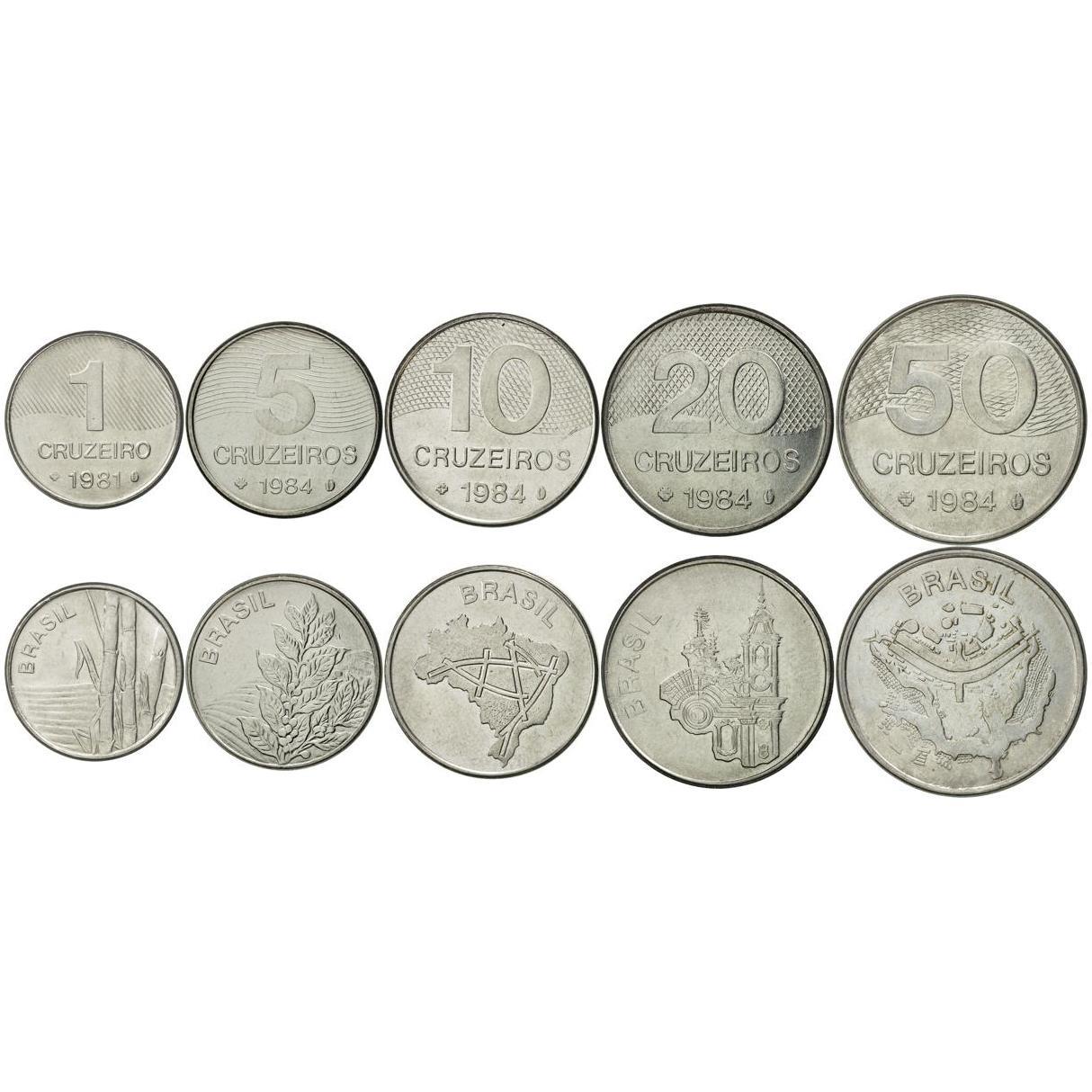 Brazil | 5 Coin Set | 1 Cruzeiro 5 10 20 50 Cruzeiros | 1979 - 1984
