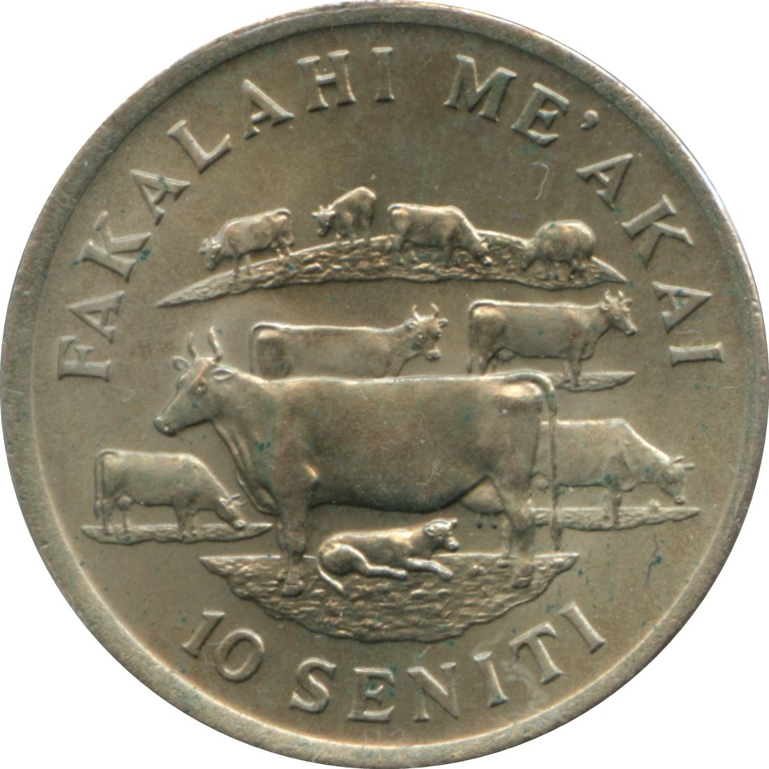 Tonga | 10 Seniti Coin | King Tupou IV | Cows | FAO | KM:45 | 1975 - 1979