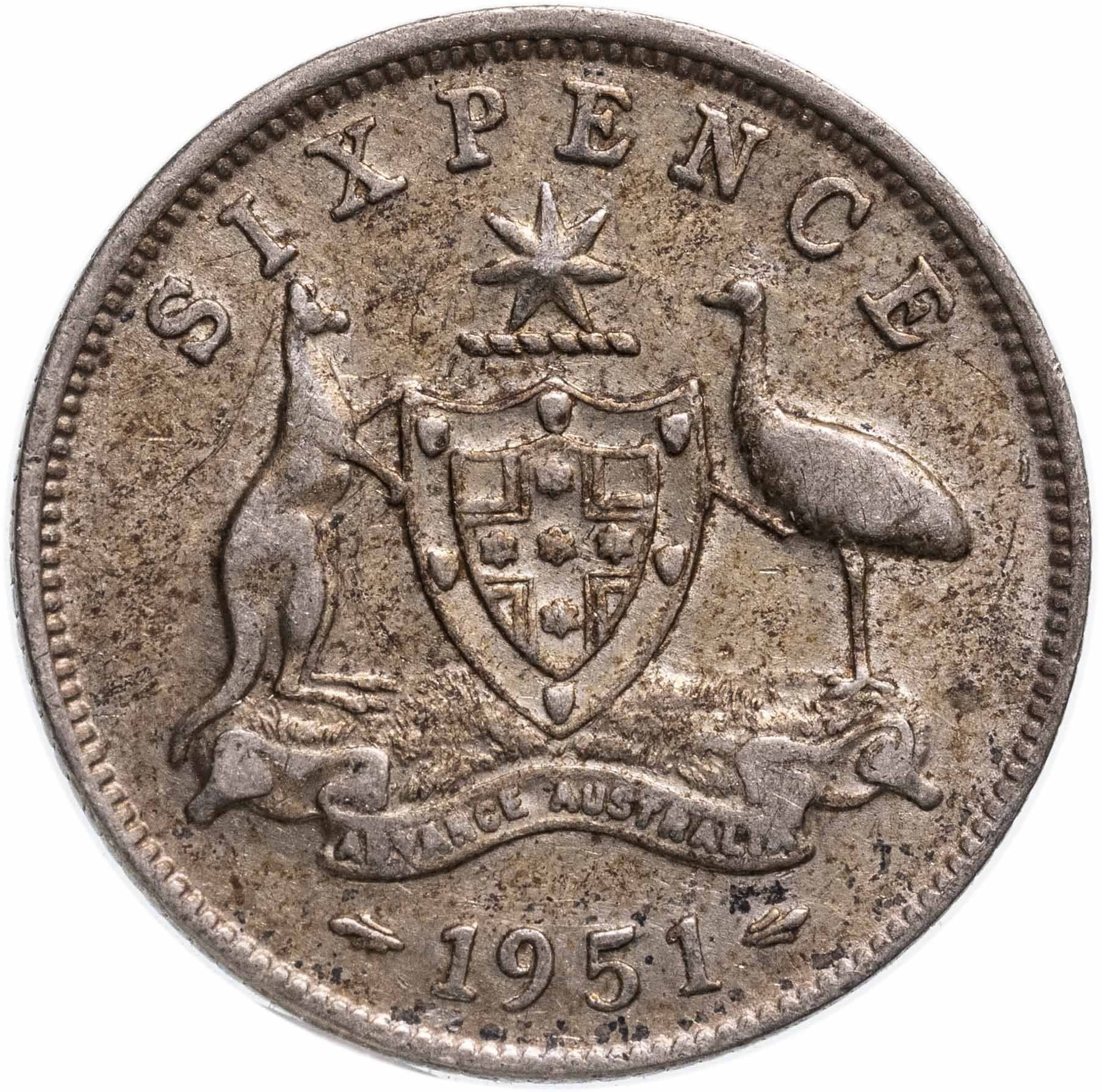 Australia | 6 Pence Coin | George VI | KM:45 | 1950 - 1952