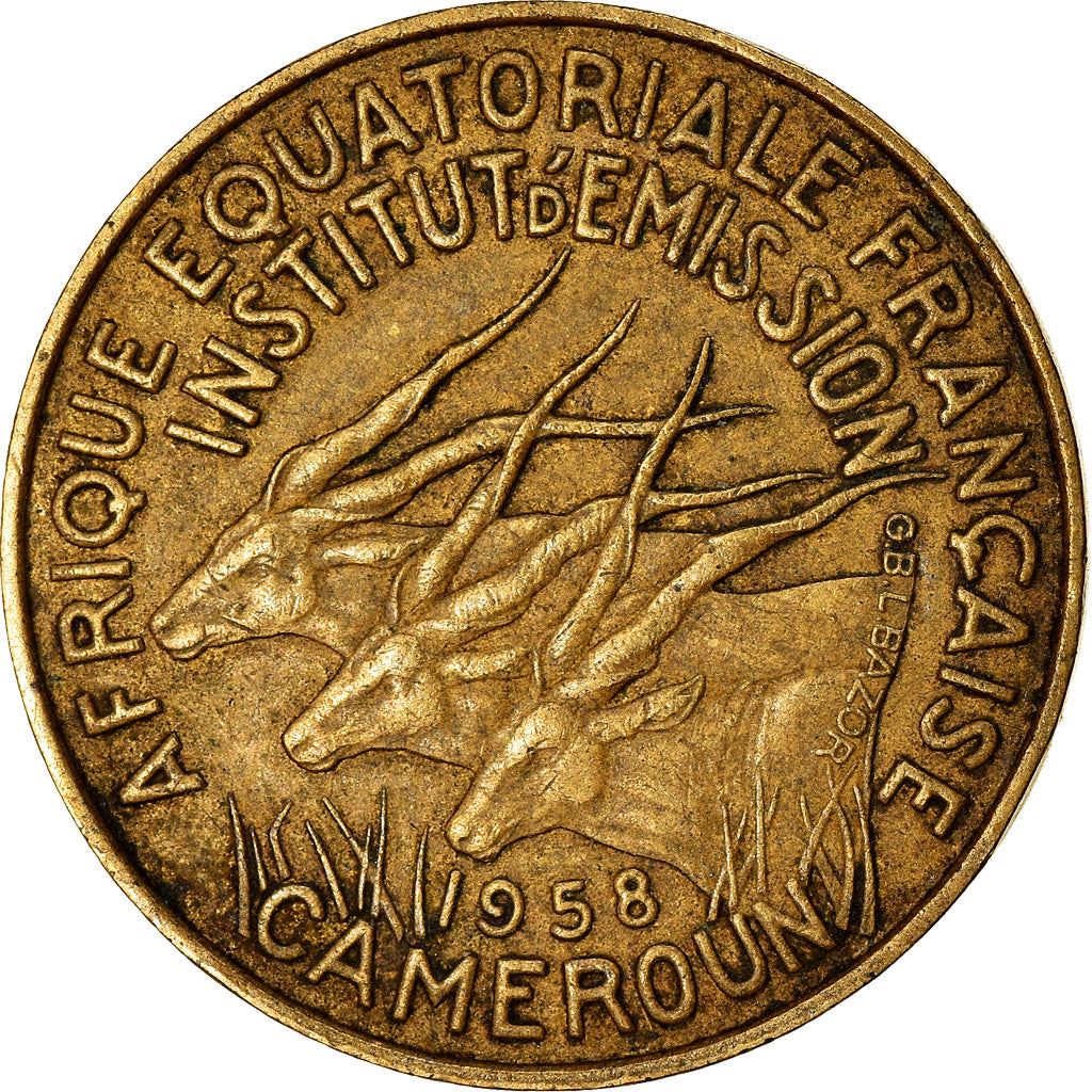 French Equatorial Africa | 5 Francs Coin | Antelope | Crops | Wreath | Km:10 | 1958