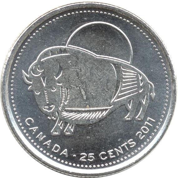 Canada | 25 Cents Coin | Wood Bison | Nickel plated steel | KM:1168 | 2011