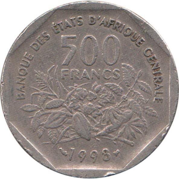 Central African States | 500 Francs Cfa Coin | Woman | Plants | KM:14 | 1998