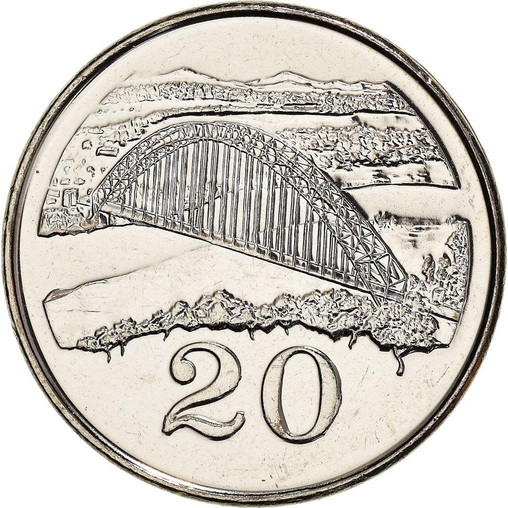 Zimbabwe | 20 Cents Coin | Bateleur Eagle | Birchenough Bridge | Sabi River | KM4a | 2001 - 2003