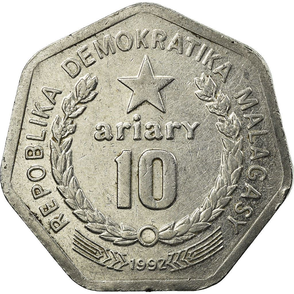 Madagascar | 10 Ariary Coin | Star | Worker | Peat | Km:18 | 1992