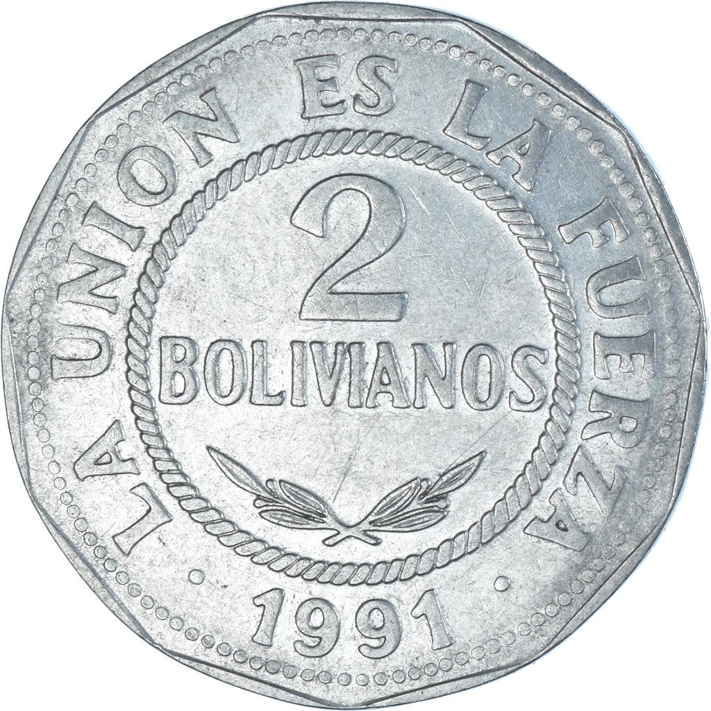 Bolivia | 2 Bolivianos | Stainless steel | KM:206.1 | 1991