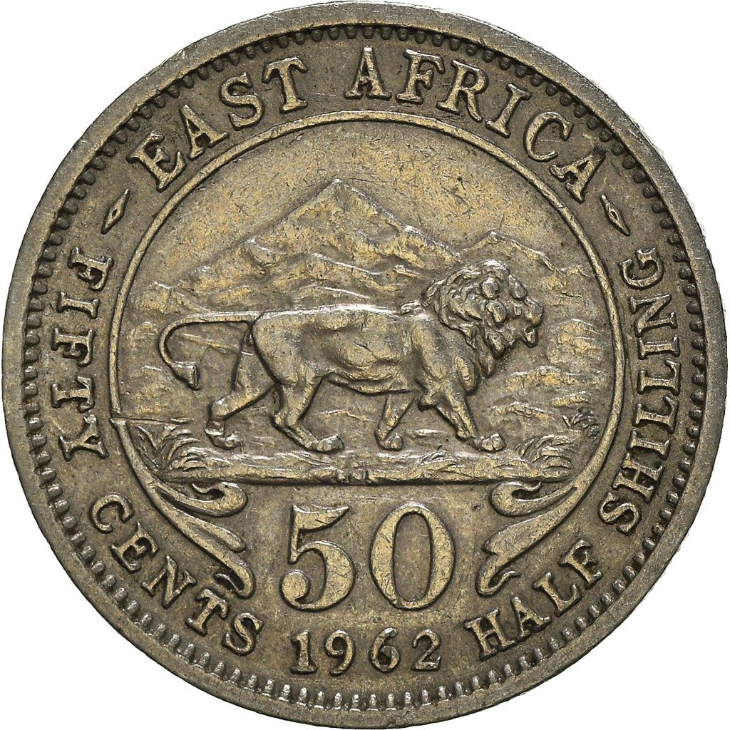 East Africa | 50 Cents Coin | Elizabeth II | Lion | Mountains | Km:36 | 1954 - 1963