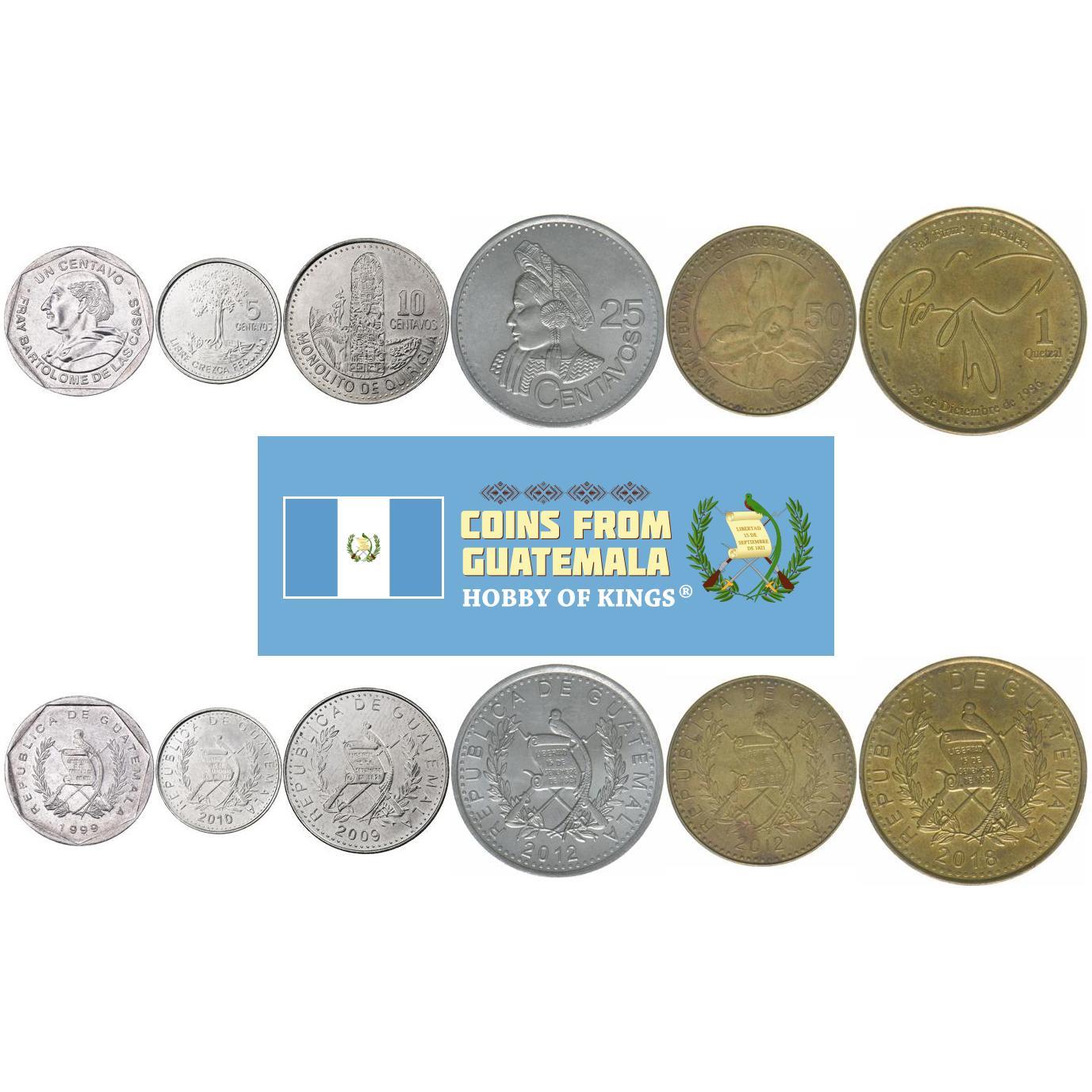 Guatemala | 6 Coin Set | 1 Centavo 5 10 25 50 Centavos 1 Quetzal | 1999 - 2024