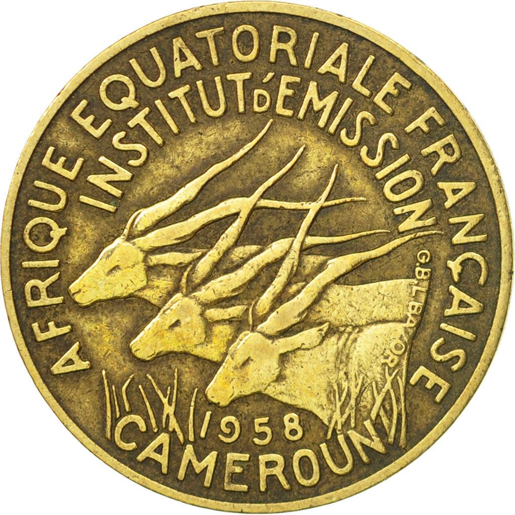 French Equatorial Africa | 10 Francs Coin | Antelope | Crops | Wreath | Km:11 | 1958