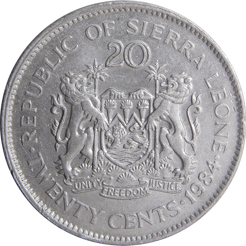 Sierra Leone | 20 Cents Coin | Dr. Siaka Stevens | KM30 | 1978 - 1984