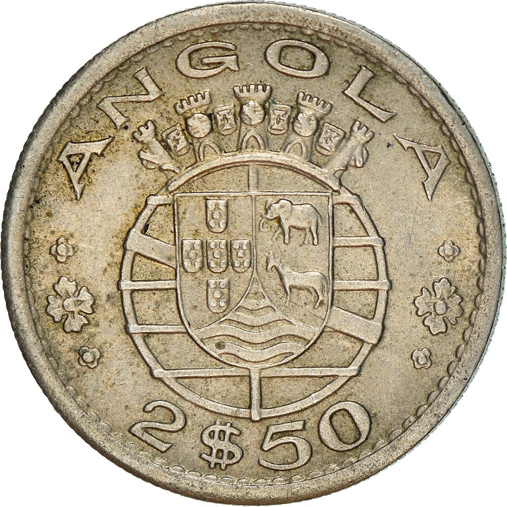 Angola | 2.50 Escudos Coin | Horse | Elephant | Shield | Km:77 | 1953 - 1974