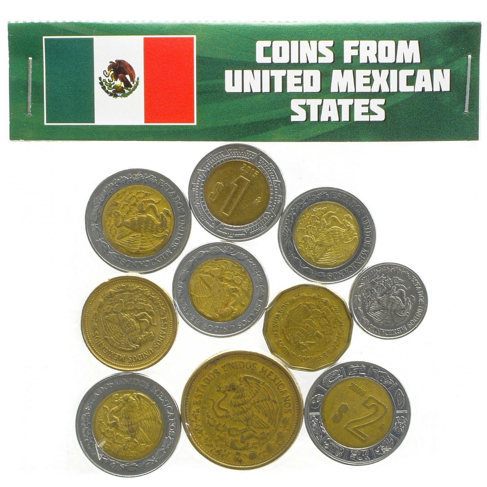 Mexico 10 Mixed Coins | Up to 10 Pesos in Denomination | Eagle and Snake | 1970 - 2018