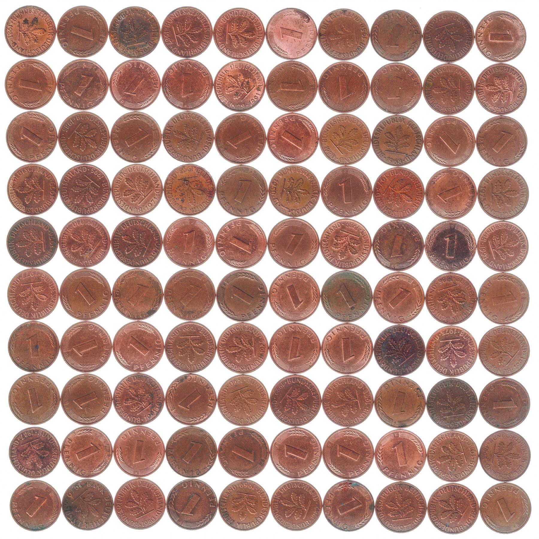 West Germany 1 Pfennig | 100 Coins | Oak Seedling | 1950 - 2001