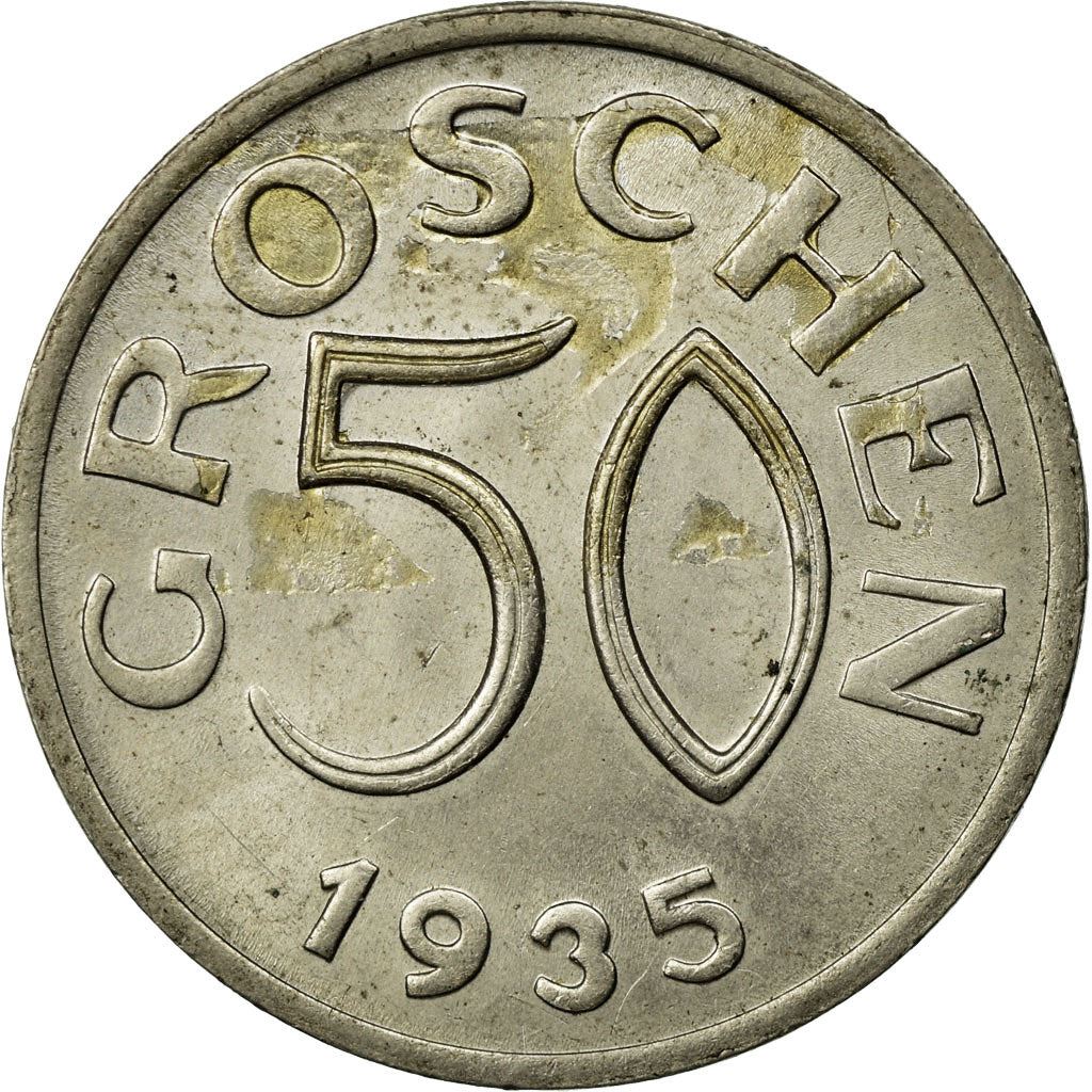 Austria | 50 Groschen Coin | Copper-nickel | Double-headed eagle | KM:2854 | 1935 - 1936