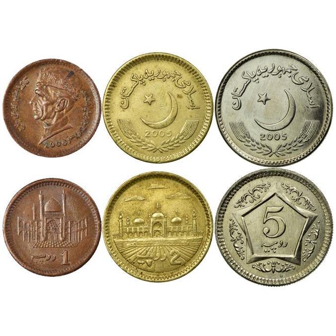 Set 3 Coins Pakistan 1 2 5 Rupees 1998 - 2006