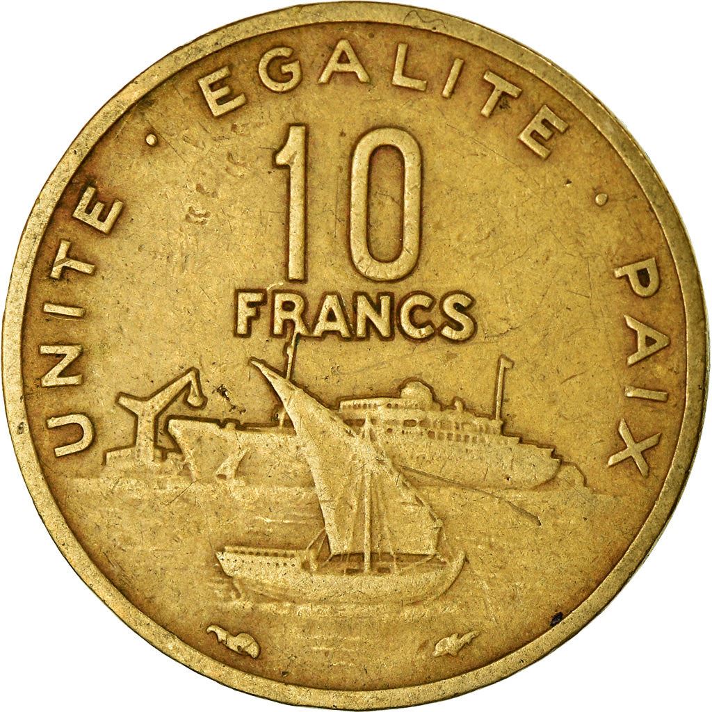 Djibouti | 10 Francs Coin | Knife | Spear | Shield | Dhow | Ocean Liner | Km:23 | 1977 - 2017