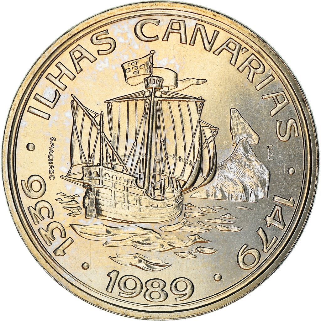 Portugal 100 Escudos Coin | Canary Islands | Ship | KM646 | 1989